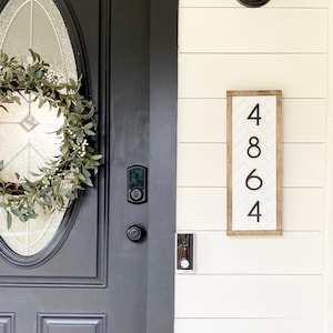 Vertical Address Sign, "The Busy Herringbone" - Framed House Numbers, House Number Plaque, Modern Address Sign, Farmhouse Sign, Wood Sign