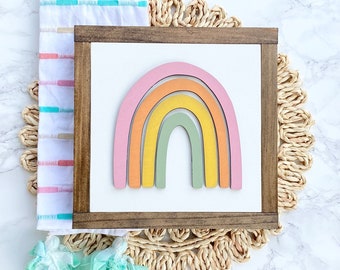 Abstract Rainbow Sign, Wood Sign, Framed Sign, Easter Mini, Spring Decor, Mini Wood Sign, Rainbow Sign, Little Rainbow