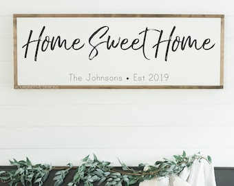 Home Sweet Home, Family Name Established, Framed Wood Sign, Rustic Home Decor, Farmhouse Style, Wall Decor, Custom Sign