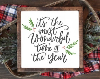 It's The Most Wonderful Time Of The Year Sign, Christmas Sign, Holiday Sign, Christmas Decor, Wood Framed Sign, Farmhouse Christmas Sign