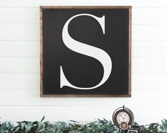 Family Monogram Initial, Framed Wood Sign, Rustic Home Decor, Farmhouse Style, Wall Decor, Custom Sign