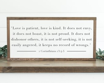 Love Is Patient Love Is Kind 1 Corinthians 13, Framed Wood Sign, Rustic Home Decor, Farmhouse Style, Wall Decor, Custom Sign