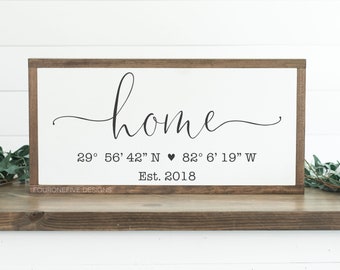 Home Coordinates, Framed Wood Sign, Rustic Home Decor, Farmhouse Style, Wall Decor, Custom Sign, Established Date