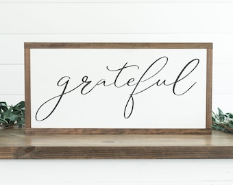 Grateful Sign, Framed Wood Sign, Family Room Sign, Dining Room Sign, Farmhouse Sign, Bedroom Sign