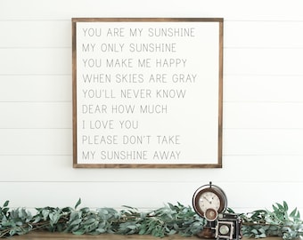 You Are My Sunshine Sign, Large Wood Sign, Nursery Sign, Family Sign, Framed Wood Sign, Farmhouse Sign, Neutral Decor