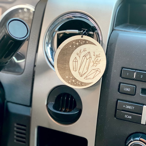 Lunar Crystals Essential Oil Car Diffuser, Wood Oil Diffuser, Reusable Car Air Freshener, Clip On Oil Diffuser, Laser Engraved Crystals