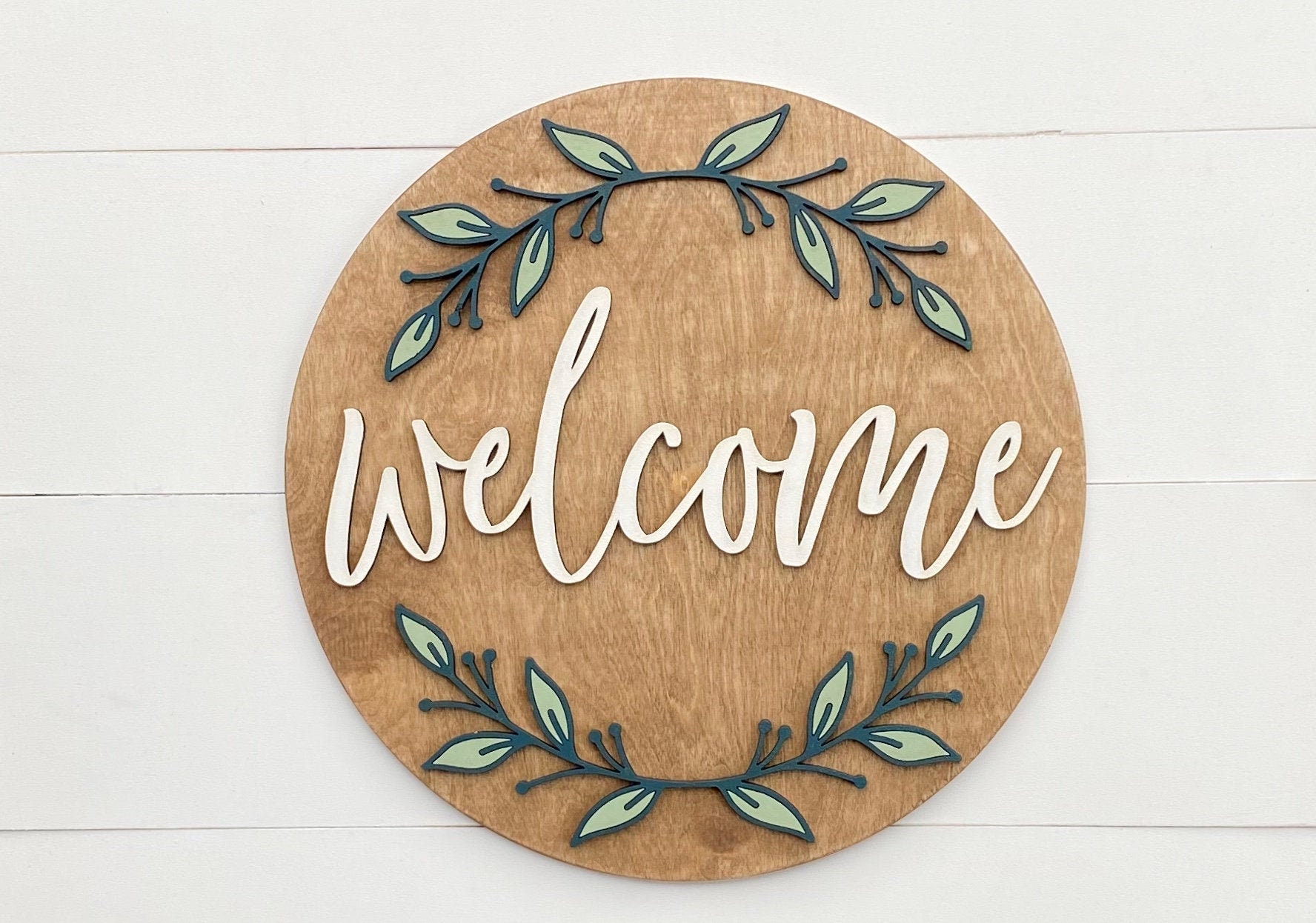 Door Sign Front Door Hanging Door Wreath Round Wood Etsy