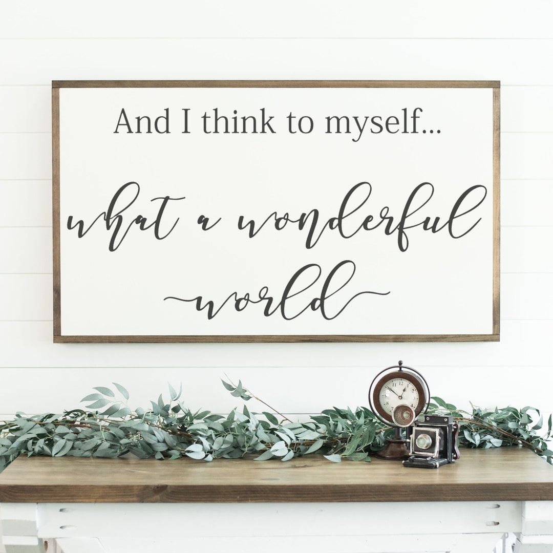 What A Wonderful World Sign, Large Wood Sign, Framed Wood Sign, Farmhouse Sign, Living Room Sign