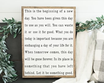 This Is The Beginning Of A New Day, Wood Sign, Wood Wall Art, Inspirational Sign, Framed Wall Art, Hand Painted Wood Sign, Rustic Wood Sign