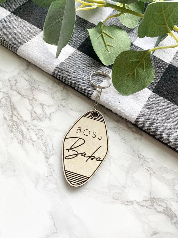 Boss Babe Keychain Vintage Key Tag Motel Keychain Wood