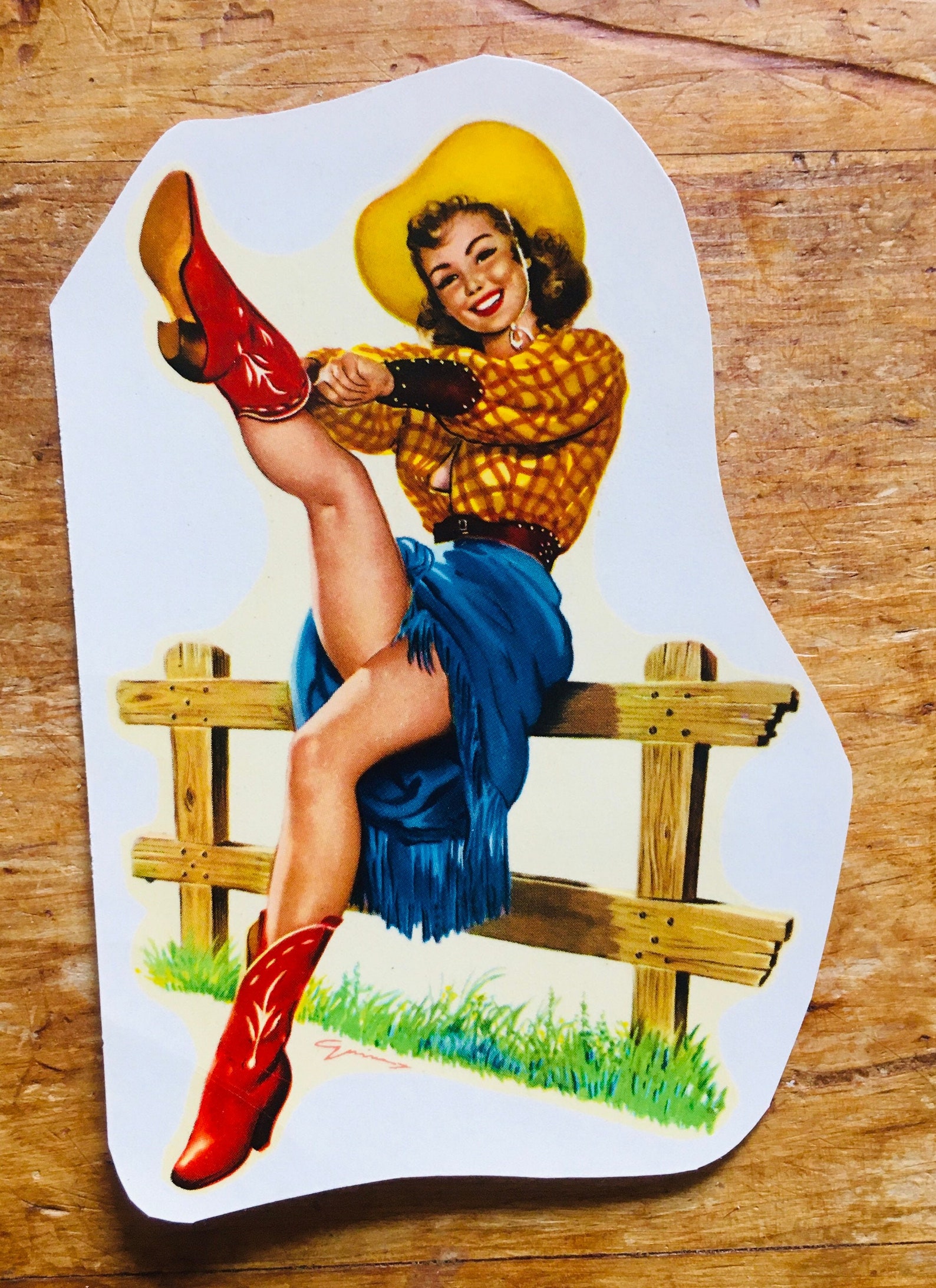 Vintage Pin Up Water Slide Decal Sexy Cowgirl Gil Elvgren Art Etsy 