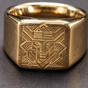 18K Gold Ring Iwo Jima USA Rot Weiß Blau Geometric Blocks