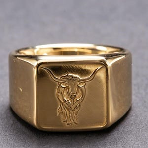 Texas Longhorn 14K Gold Ring Western Stackable Statement Jewelry