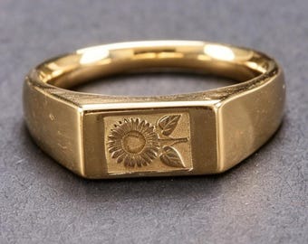 18K Gold Sonnenblume Ring, amerikanischer rustikaler Bauernhausstil für Frauen