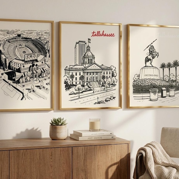Tallahassee FSU Illustration Print | Hand-Drawn Black White Art (Digital Download