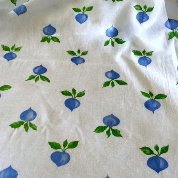 3 Yards Vintage Fabric Blue Sugar Beets Cotton 45" Wide FEEDSACK Style Print 100% Cotton Dish Towel Tea Quilting Craft Laundered Feed Sack