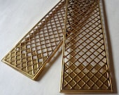 Lot of 2 Vintage Brass Diamond Grid Shelf Inserts 3 1 4 quot x 12 quot Wine Rack Architectural Salvage Post Office Box Cabinet Antique Woodworking
