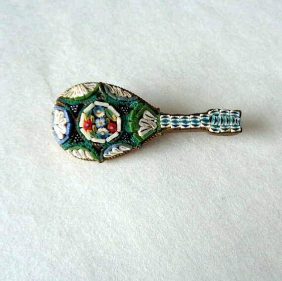 Vintage MICRO MOSAIC Mandolin BROOCH Pin Italy Mi… - image 10