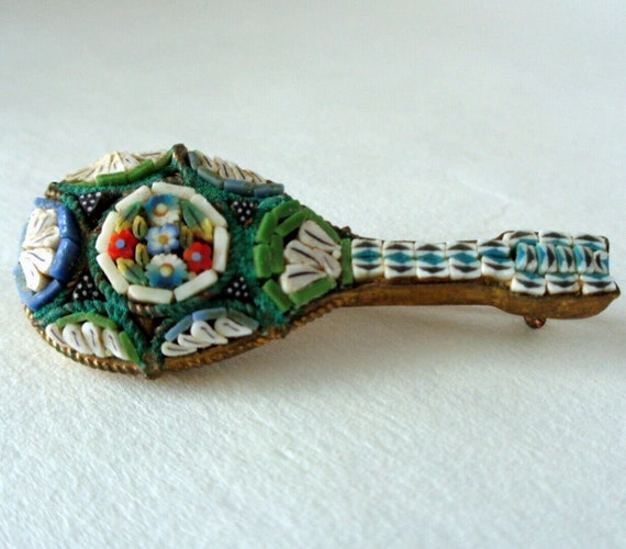 Vintage MICRO MOSAIC Mandolin BROOCH Pin Italy Mi… - image 7