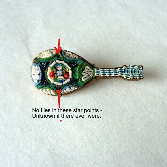 Vintage MICRO MOSAIC Mandolin BROOCH Pin Italy Mi… - image 3