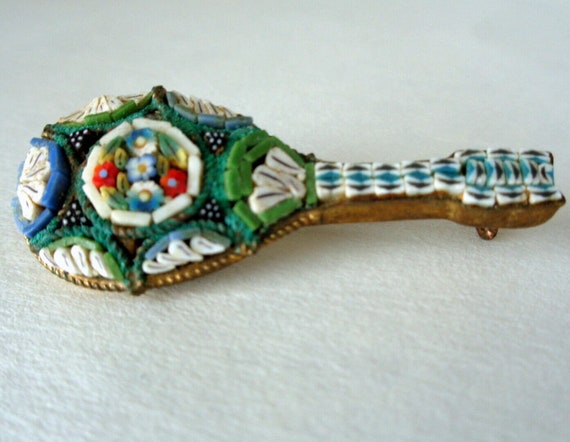 Vintage MICRO MOSAIC Mandolin BROOCH Pin Italy Mi… - image 6