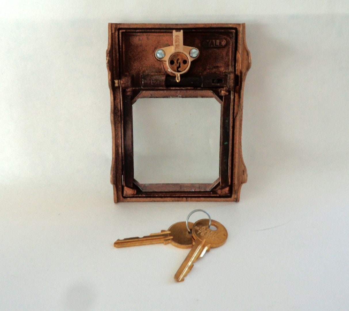Antique 1892 YALE Post Office Mailbox Front Door Brass PO Box Postal Lock Key Bronze 8 Side