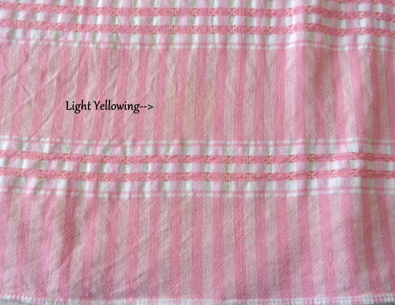 Vintage 45 x 46 Pink /& White Gingham DAMASK Tablecloth Cross Stitch Embroidery Chicken Scratch Fringed Checkered Table Cloth Runner Tea