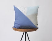 Modern Decorative Pillow, Geometric Pillow, Throw Pillow, Cushion Cover, Kids Pillow, Ivory and Blue 16"