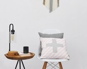 Swiss Cross Cushion, Geometric Decorative Pillow, Nursery Pillow, Kids Pillow, Throw Cushion, Modern Nursery Cushion, Pink Gray Pillow16" x