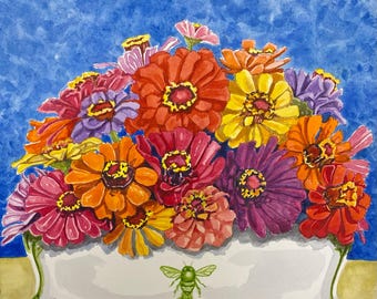 Canvas Prints - Zinnias in Cache Pot