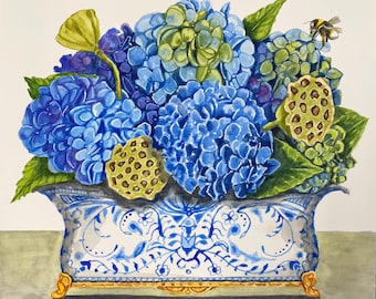 Canvas Prints - Hydrangeas in Cache Pot