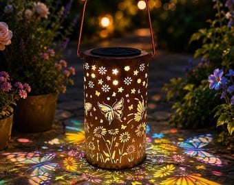 Solar Butterfly Garden Lantern, Hanging Metal Light, Waterproof Decorative LED Outdoor Lighting