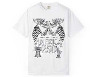 Camiseta unisex teñida en prenda con el logotipo cromado del 250 aniversario de los Estados Unidos de América