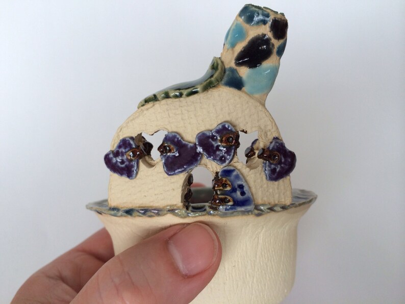 Fairy House Trinket or Condiment Bowl Purple-Green