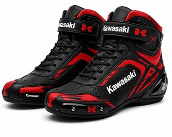 Zapatos de competición Kawasaki / Botas de moto de piel de vacuno
