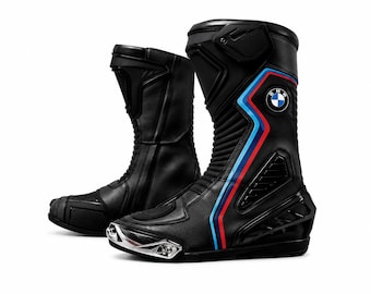 BMW Inspired Motorcycle Racing Boots | Microfiber Leather Sport Riding Footwear