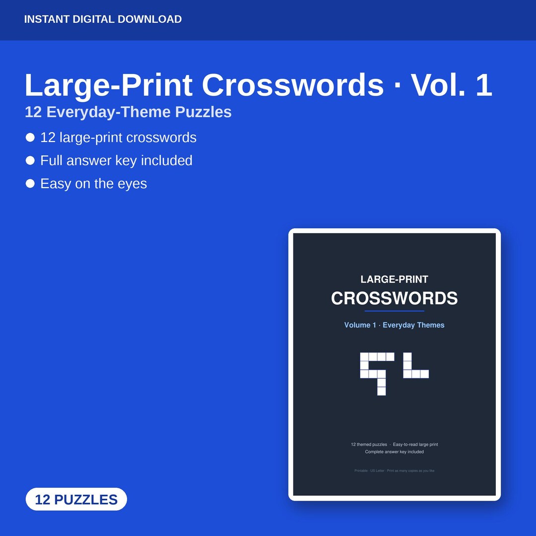 Large Print Crossword Puzzles for Adults & Seniors | 12 Themed