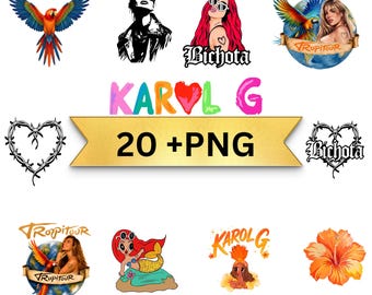 Paquete de imágenes prediseñadas PNG de Karol G (más de 20 imágenes PNG transparentes de alta calidad) / Descarga digital / Colección de imágenes prediseñadas de cantantes / Diseño para sublimación