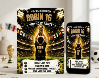 2 Plantillas de invitación de cumpleaños de fútbol, Invitación para fiesta de cumpleaños de fútbol, Invitación de cumpleaños deportiva personalizada,