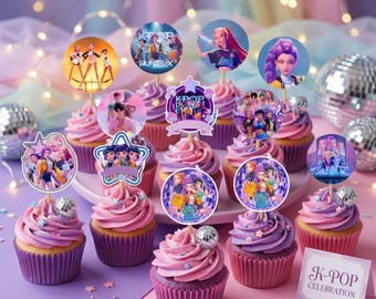 Paquete de imágenes PNG para decorar cupcakes con temática de dibujos animados KPOP / Decoraciones para fiestas K-Pop / Descarga digital de adornos para pasteles imprimibles