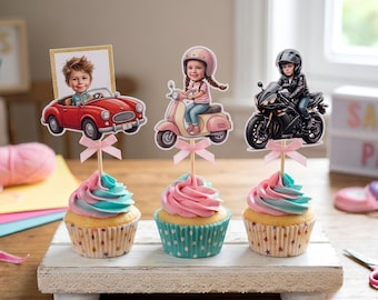 Custom Kids Vehicle Cupcake Topper | Personalized Car Scooter Bike Cupcake Toppers | Digital Printable Birthday Party Decorations |