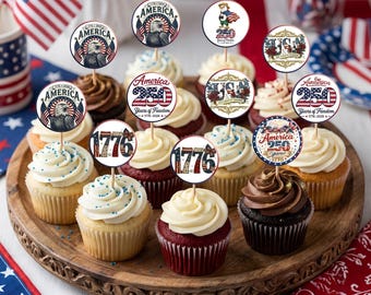 Adorno para cupcakes del 250 aniversario de Estados Unidos, decoraciones para fiestas patrióticas, descarga digital del Día de la Independencia.