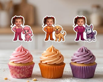 Custom Puppy Birthday Cupcake Toppers | Personalized Girl Party Decorations | Instant Digital File