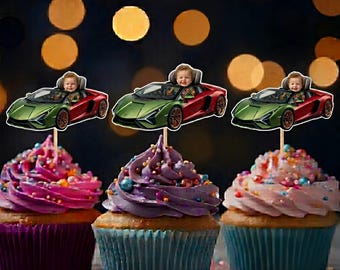 Custom Photo Car Cupcake Toppers, Personalized Race Car Picks (Digital Download)