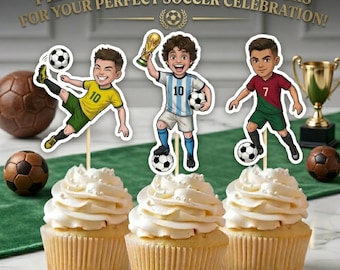 Decoraciones personalizadas para cupcakes de fútbol, palillos de fútbol personalizados (descarga digital)