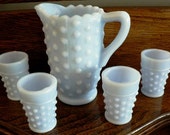 vintage Fenton art glass - HOBNAIL Childs WATER SET Blue solid MilkGLass