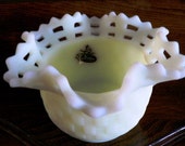 vintage Fenton art glass - RARE rough CUSTARD BASKET Weave Candy Dish