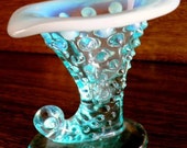 vintage Fenton art glass - HOBNAIL SLIPPER VASE Opalescent Blue Moonstone