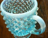 vintage Fenton art glass - HOBNAIL tall SUGAR BOWL Opalescent Blue Moonstone