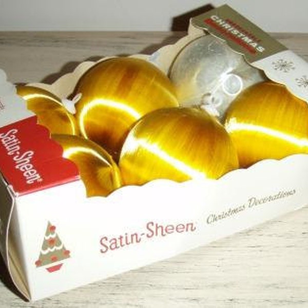 vintage ORNAMENTS ... Golden SATIN SHEEN vintage Christmas ornaments 6 total...